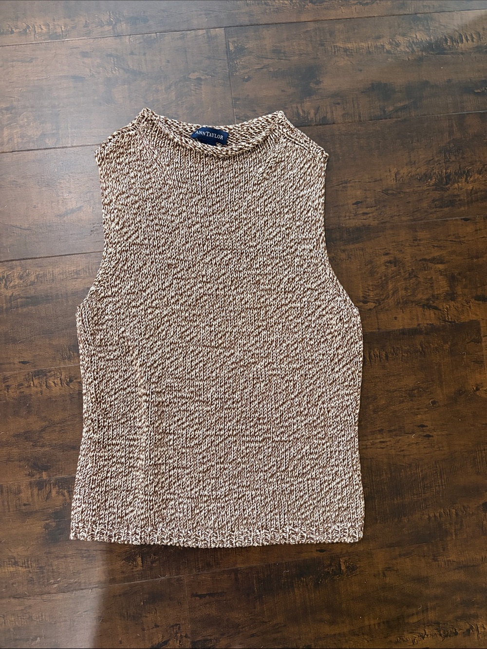 100% Cotton Taylor Textured Brown and White Mottled Sweater Knit Roll Neck Tank